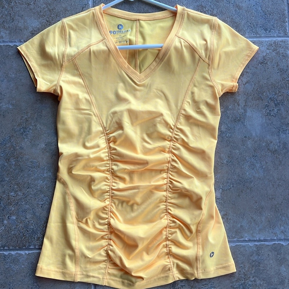 90° by reflex neon orange extra small short sleeve ruched top workout running XS